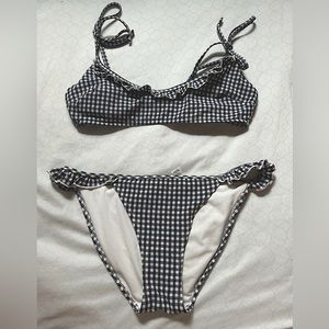 Aerie Small Navy & White Gingham Bathing Suit